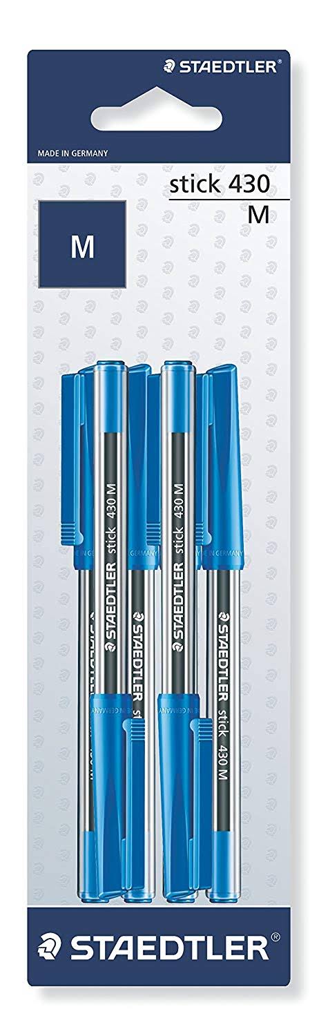 Staedtler Medium Stick 430 Ballpoint Pen, Blue, Pack of 6