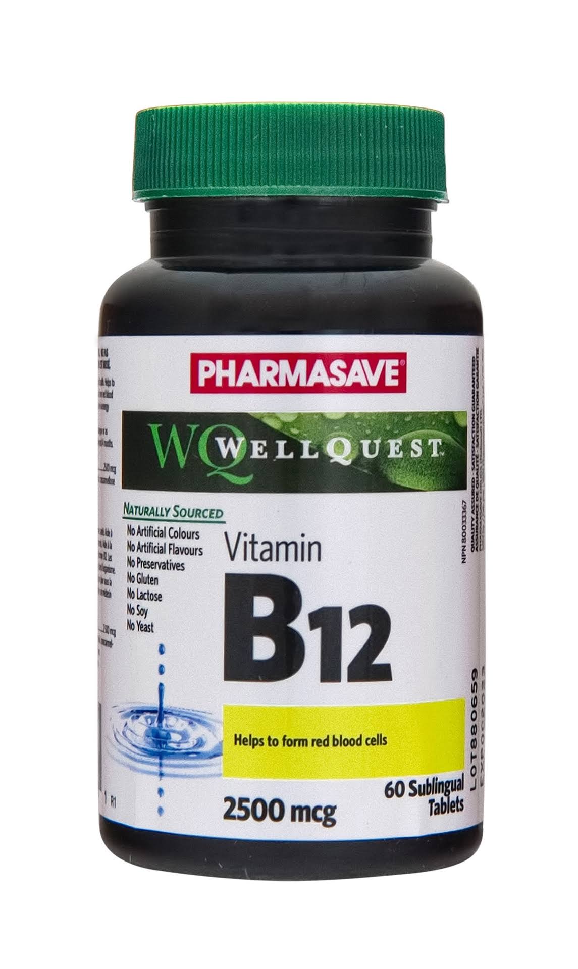 PHARMASAVE WELLQUEST VITAMIN B12 SUBLINGUAL TABLETS 2500MCG 60S