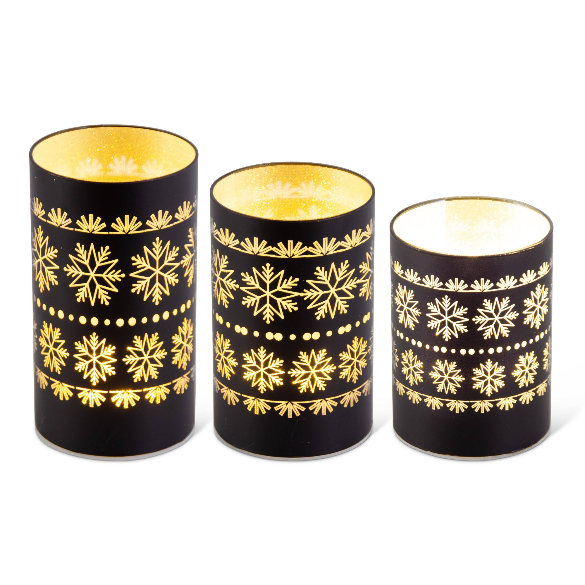 5 inch Black LED Glass Candle Holder with Snowflakes