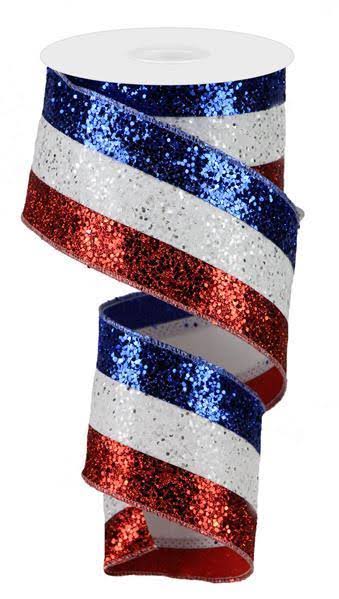 2.5"x10Yd 3-in-1 Large Glitter Red/White/Blue Rg08014A1 Ribbon