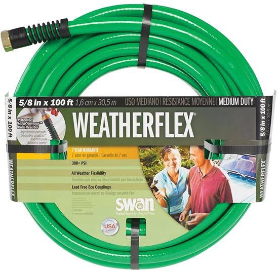 Swan Weatherflex Garden Hose - Medium Duty, Green, 5/8" x 100'