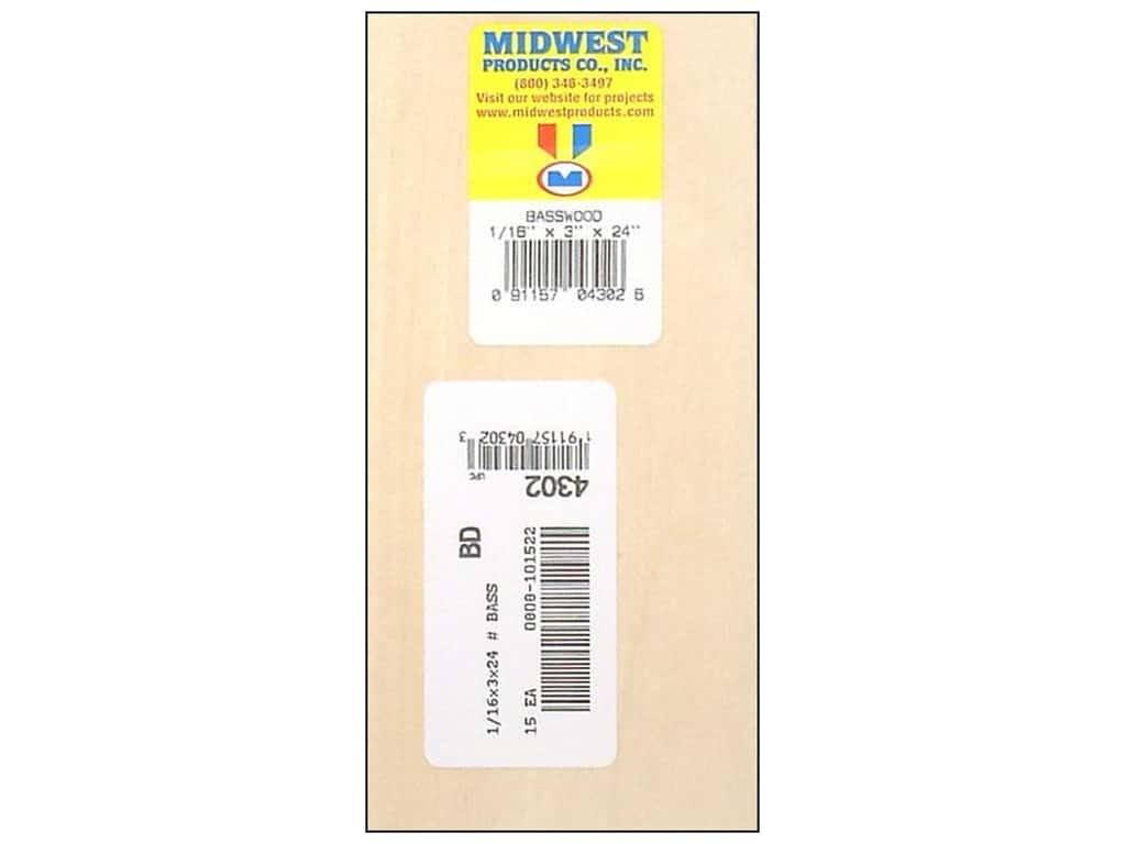 Midwest Products Basswood Sheets, 1/16" x 3" x 24" - 15 pack