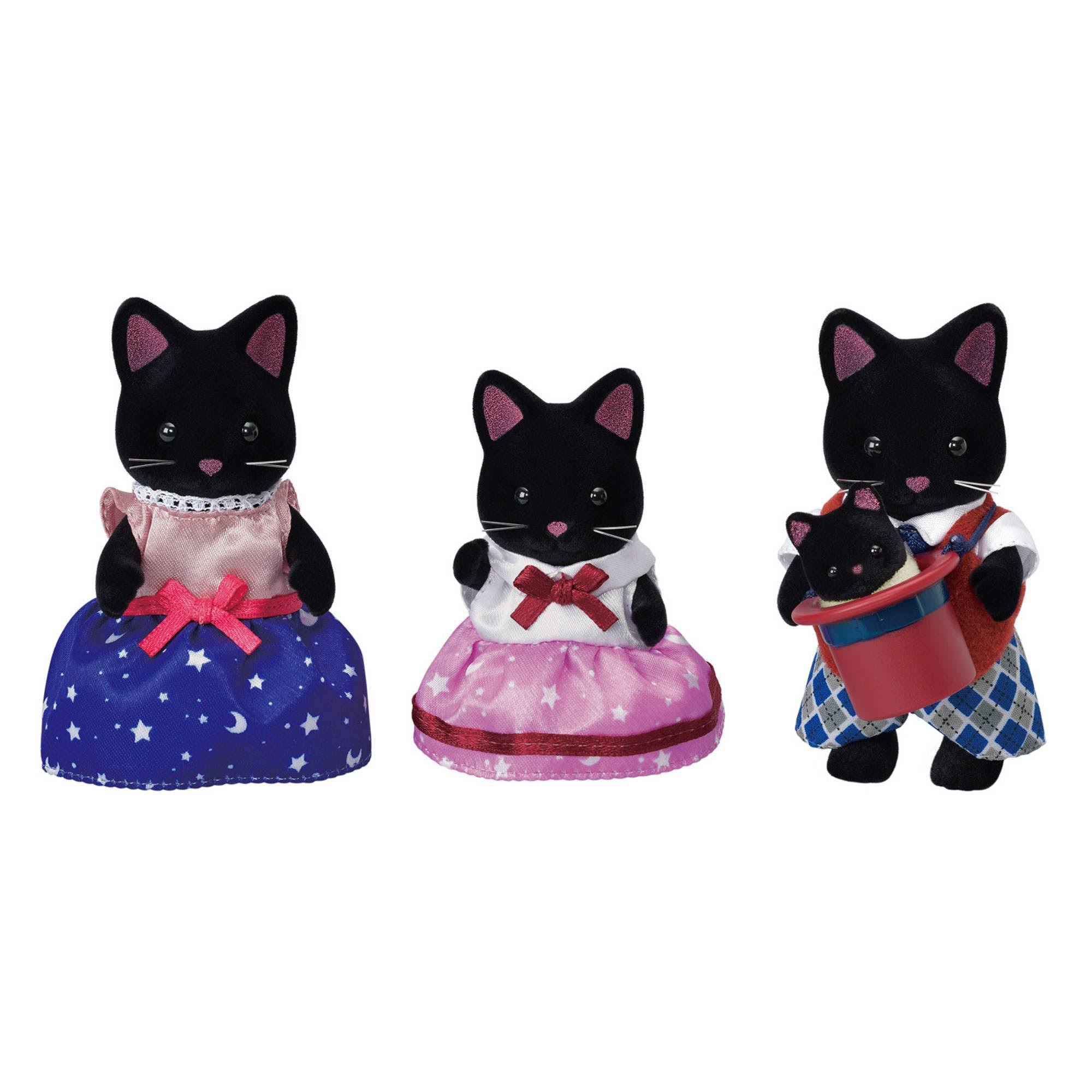 Calico Critters Midnight Cat Family, Dolls, Dollhouse Figures, Collectible Toys With 4 Figures Included
