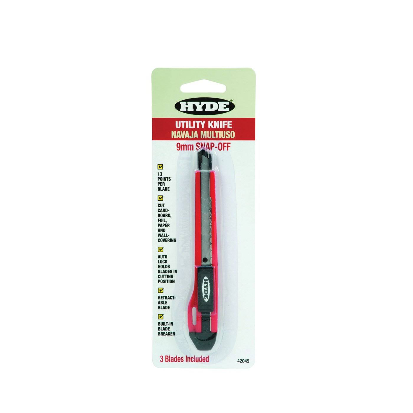 Hyde Tools Auto-Lock Snap-Off Retractable Blade Utility Knife - 9mm