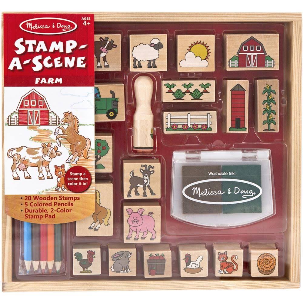 Melissa & Doug Stamp-A-Scene-Farm - 20 Wooden Stamps, 5 Colored Pencils, 2 Color Stamp Pad