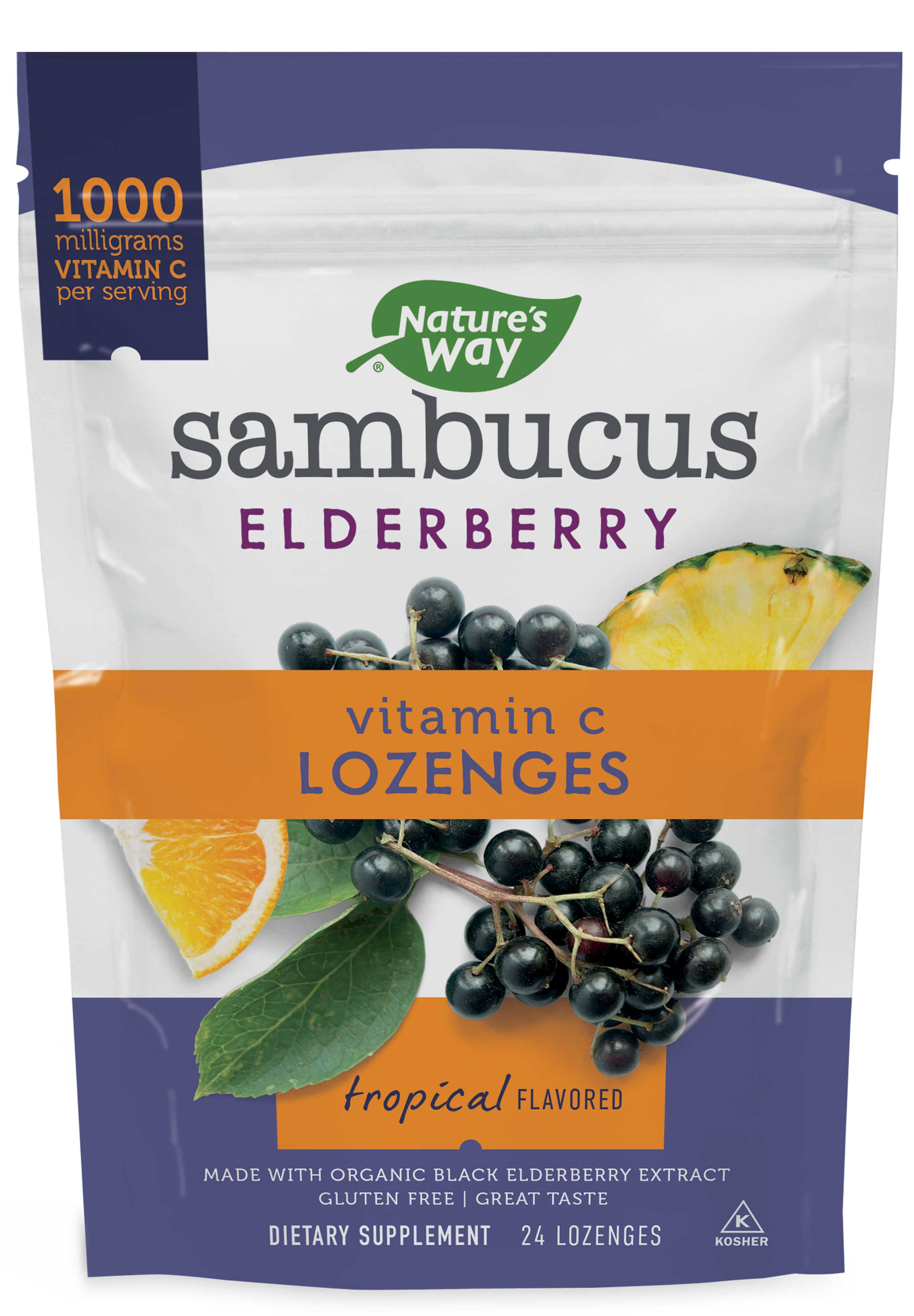 Nature's Way Sambucus Vitamin C, Tropical Flavored, Elderberry, Lozenges, - 24 lozenges